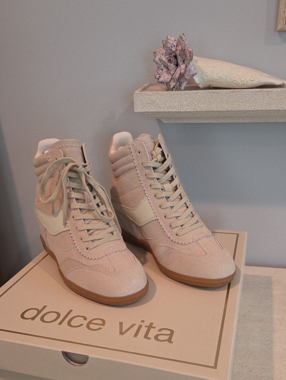 NEW IN BOX -Dolce Vita Pale Pink Wedge High-Top Sneakers